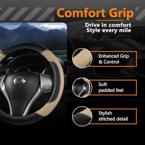 Leather Car Steering Wheel Cover, Universal Fit - Image 2