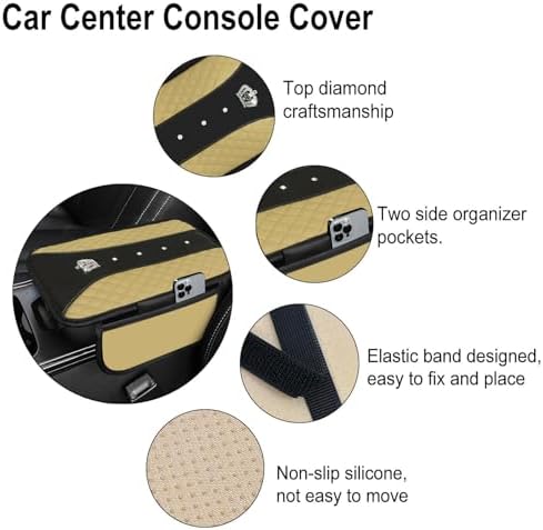 NBTEPEM 6 PCS Bling Beige Car Accessories Set, Leather Beige Steering Wheel - Image 4