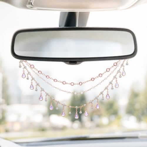 Triple Layer Water Drop Zircon Rear View Mirror Charm Purple Car Hanging - Image 4