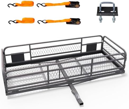 Bonnlo 60''X 24''X14'' Folding Hitch Mount Cargo Carrier Basket by Bonnlo