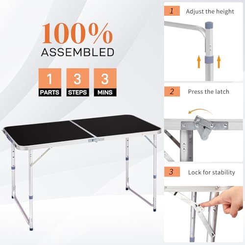 4.0 Ft Folding Portable Camping Table Black - Image 7