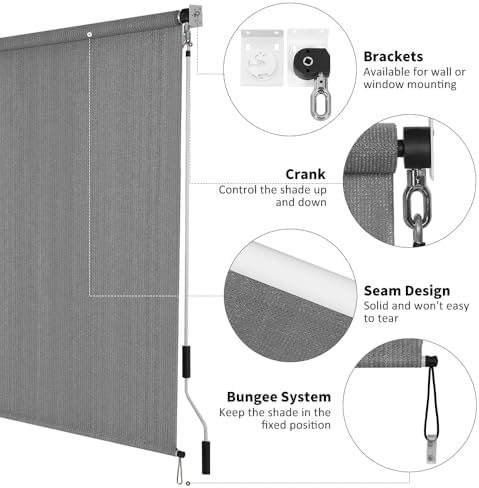SMONTER Outdoor Sunshade Roller Shade 5'W x 8'H, Exterior Cordless Roll Up - Image 4
