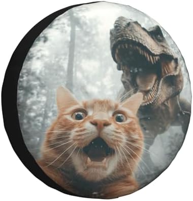 Cat Selfie with Dinosaur Spare Tire Cover Waterproof Wheel Cover 16 Inch by Unknown