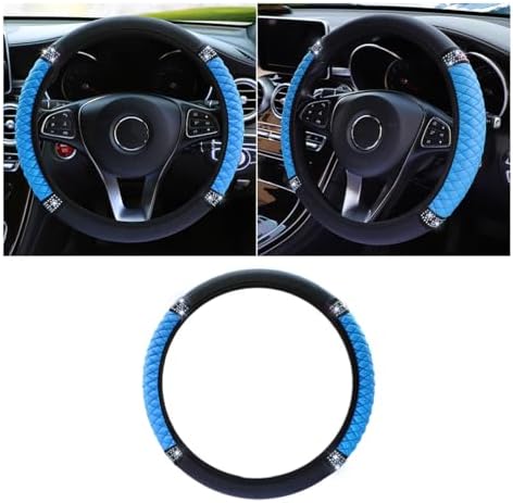 JOYCOURT 15 Inch Bling Soft Leather Car Steering Wheel Cover by JOYCOURT