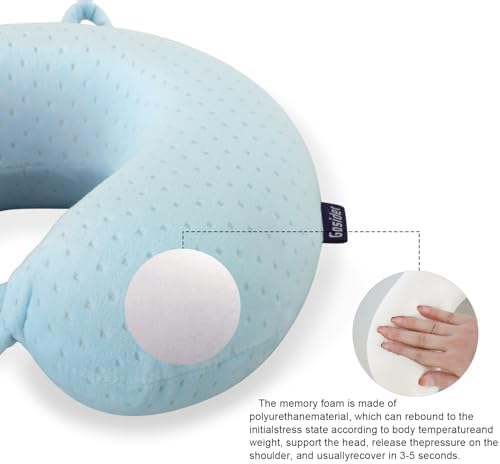 Neck Pillow Travel, Memory Foam Airplane Pillow, Light Blue - Image 5