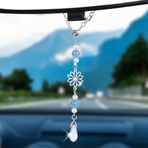 Hovom Flower Car Charm for Rear View Mirror, Cute Crystal Rearview Mirror by Hovom