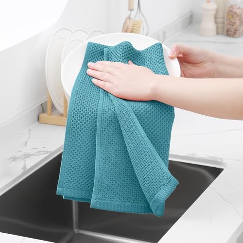 Homaxy 100% Cotton Waffle Weave Kitchen Dish Towels 18-Pack, Lake Blue - Image 4