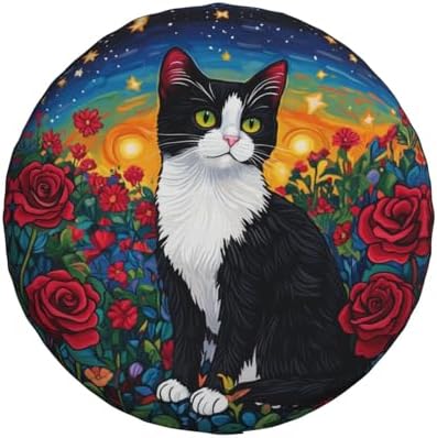 Black and White Cat Roses Spare Tire Cover Wheel Protectors - Image 2
