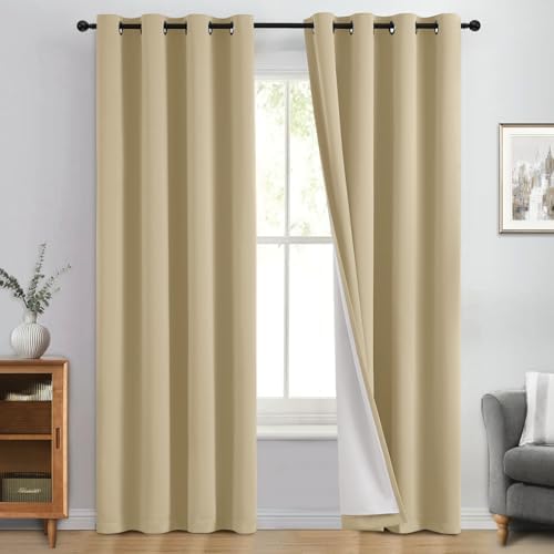 Yakamok Beige 100% Blackout Curtains 96 Inches Long by Yakamok