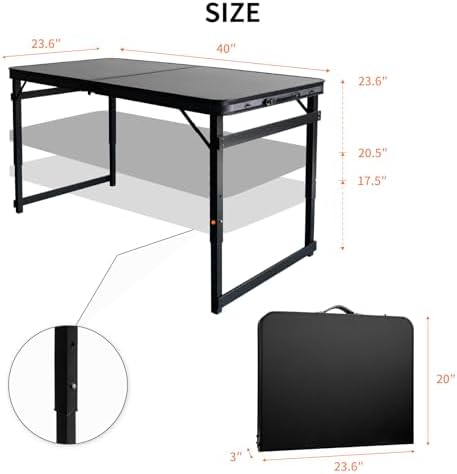 Folding Camping Table 3.3Ft X 2Ft, Aluminum Portable Adjustable Fold Table - Image 2