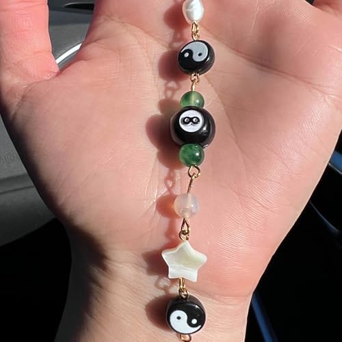 Car Rear View Mirror Accessories Witchy Car Hanging Ornament, Yinyang Rearview - Image 3