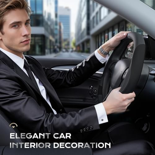 Coverado Car Steering Wheel Cover, Nappa Leather Black Steering Wheel Covers - Image 7