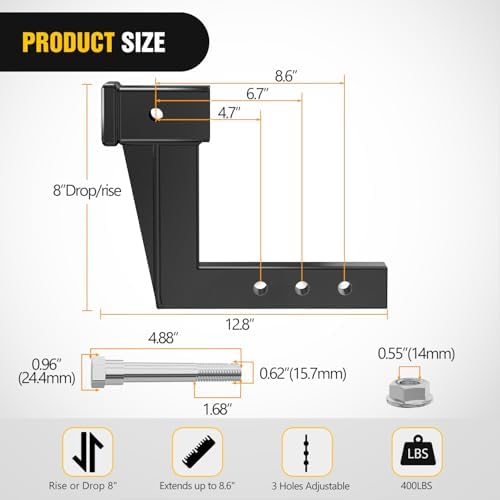 Nilight Trailer Hitch Extension Riser 8 Inch Rise Drop - Image 2