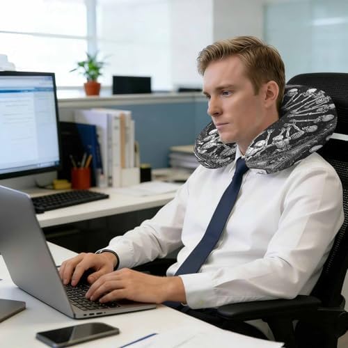 Neck Pillow for Travel, Horror Skull Halloween Black Memory Foam U Shaped - Image 2