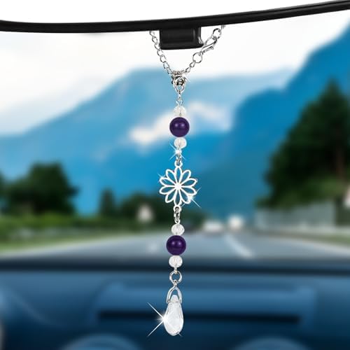Hovom Flower Car Charm for Rear View Mirror, Cute Crystal Rearview Mirror by Hovom