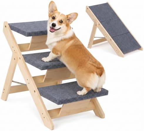 ZENY Dog Stairs for Bed, Couch & Car, Convertible 2‑in‑1 Pet Ramp, Foldable by ZENY
