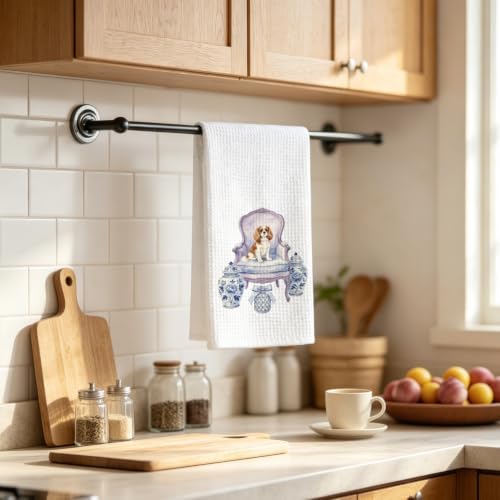 Cavalier King Charles Spaniel Kitchen Towel, Chinoiserie Dog Dish Towel - Image 2