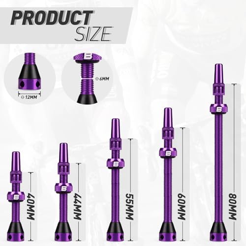 BWSHLF Tubeless Presta Valve Stem 40/44/55/60/65/80/100 mm, Super Light Alloy - Image 4
