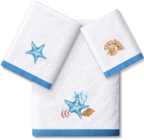 Peryiter 3 Pack Coastal Seashell Decorative Bath Towel Set by Peryiter