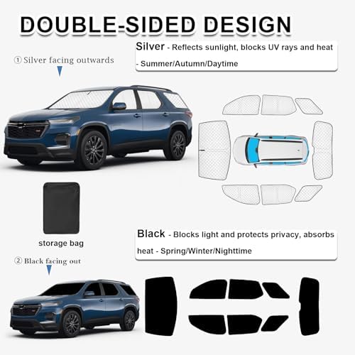 KMF 8pcs Thicken Sun Shades for Chevy Traverse 2018-2023 Accessories, Chevrolet - Image 4