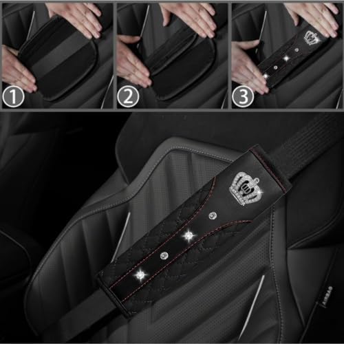 NBTEPEM 10 Pcs Bling Car Floor Mats Set, Leather Steering Wheel Covers - Image 7