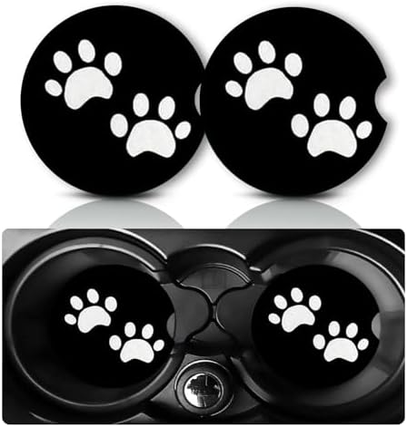 2Pcs Dog Paw Print Car Coasters, 2.75" Neoprene Rubber Cup Holder Coasters by Databa