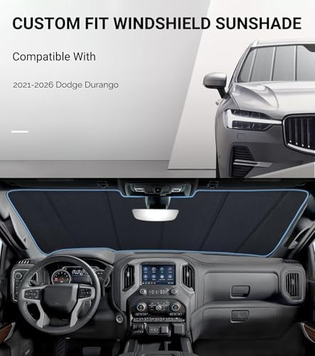 Pigenius Windshield Sun Shade for Dodge Durango 2021-2026 Front Window Sunshade - Image 2