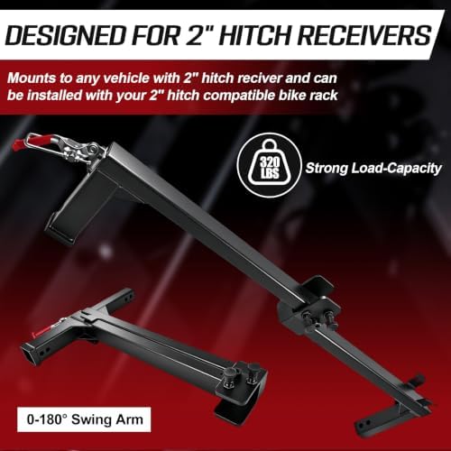 Swing Away Hitch Adapter for 2” Hitch, 0-180 Degree Swing Arm, 320 lb Load - Image 2