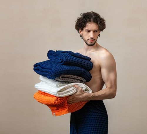 Luxury Organic Japanese Cotton Waffle Bath Towel | Thick, Quick Dry Bathroom - Image 4
