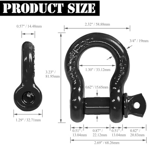 1/2" D Ring Shackle with 5/8" Screw Pin, 2T Working Load Limit / 12T Minimum - Image 4