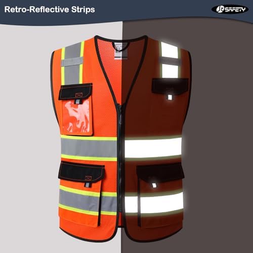 JKSafety Safety Vest for Men Women Hi Vis Reflective Vest JK220 Orange 2XL - Image 2