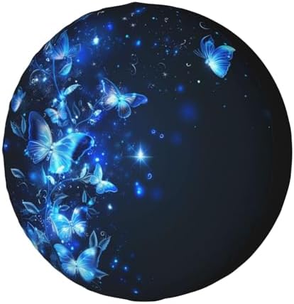 Fairytale Magical Blue Butterflies Spare Tire Cover Dust-Proof Wheel Tire Cover by Foruidea