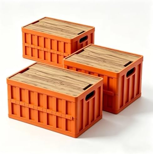 3 Pack Orangered 50L Collapsible Storage Crate by Unknown
