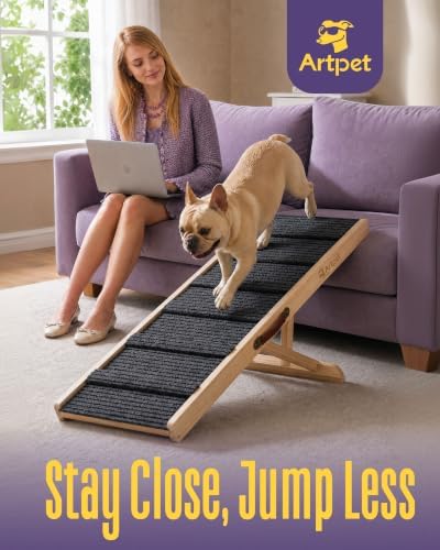 Dog Ramp for Bed, Adjustable Pine Wood Ramp for Small & Medium Dogs - Image 2