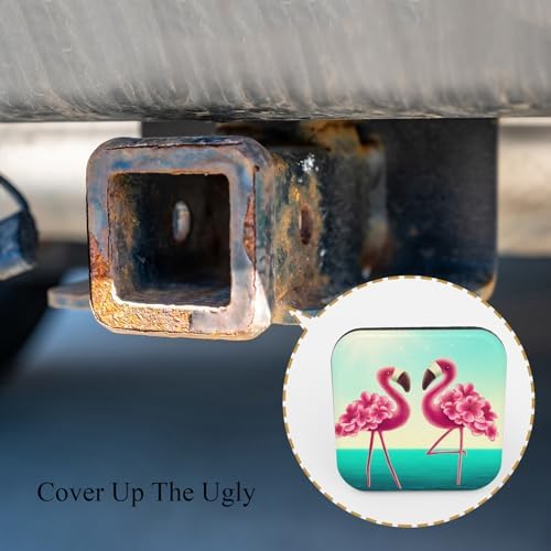 Flamingo Trailer Hitch Cover Two Cute Pink Birds On The Beach Green Sea Sky - Image 4