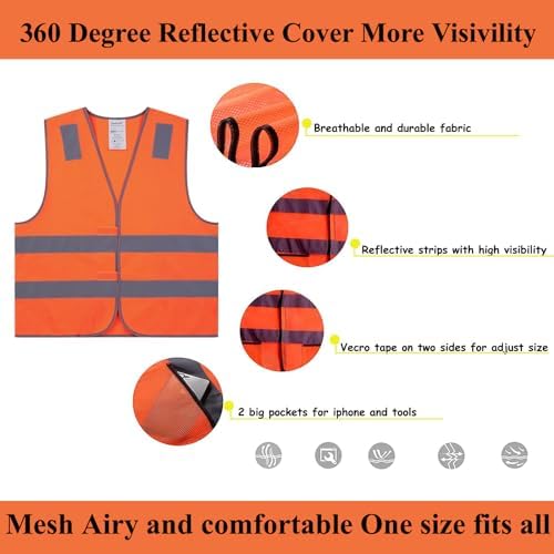 Orange Safety Vests 10 Pack, Reflective High Visibility Construction Working - Image 6