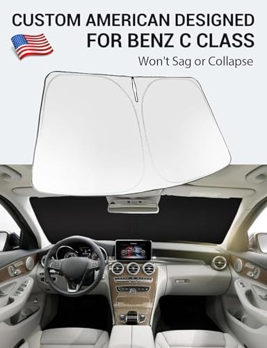 Proadsy Custom Fit 2008-2014 Benz C Class Windshield Sun Shade, Blocks Heat - Image 2