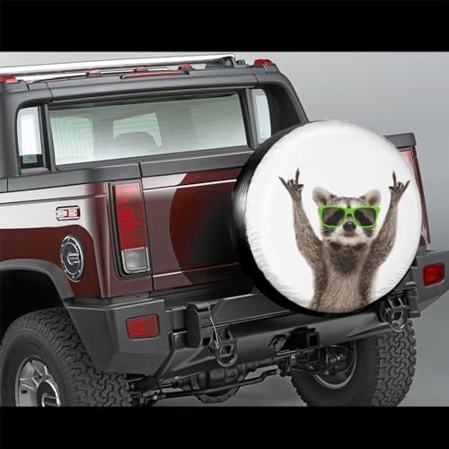 Funny Raccoon in Green Sunglasses Spare Tire Cover Cute Animal Tire Wheel - Image 2