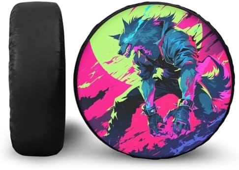 14" Spare Tire Cover PU Leather, Werewolf Spare Wheel Waterproof Protectors by YGFLPPV