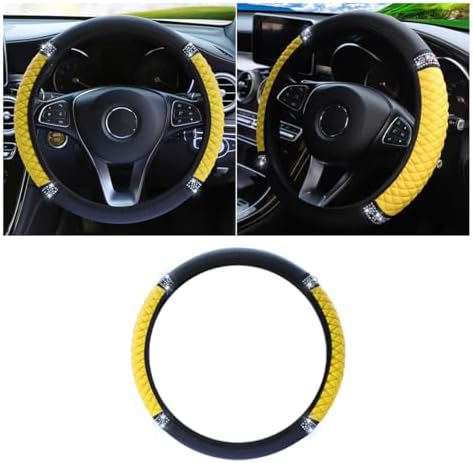 JOYCOURT 15 Inch Bling Soft Leather Car Steering Wheel Cover by JOYCOURT