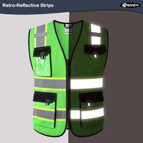 JKSafety Safety Vest for Men Women Hi Vis Reflective Vest JK220 Green S - Image 2