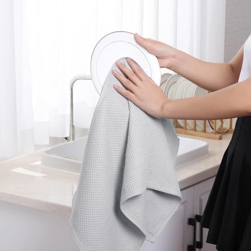 Homaxy 100% Cotton Waffle Weave Kitchen Dish Towels 12-Pack, Light Gray - Image 4