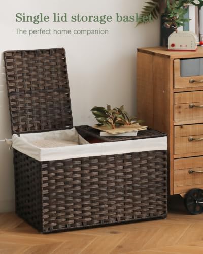 SETVSON Storage Basket with Lid, 2-Lid PE Rattan Storage Bin - Image 4