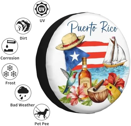 Puerto Rico Spare Tire Cover Waterproof Wheel Cover 17 Inch Universal Fit - Image 6
