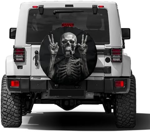 Skeleton with Rock Spare Tire Cover with Backup Camera Hole Wheel Tire Cover by Foruidea