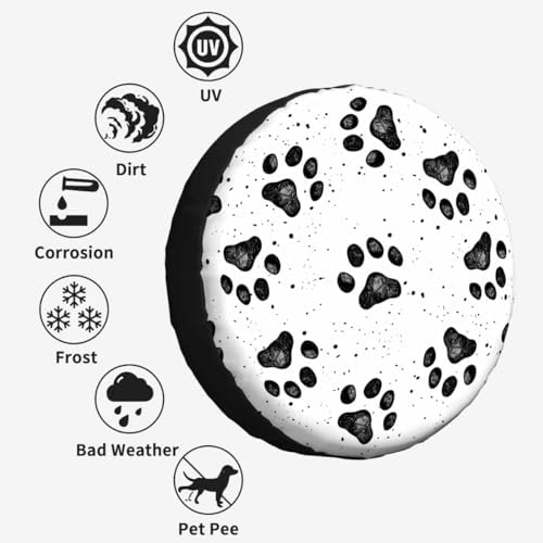 Dog Paw Prints Texture Spare Tire Cover Composed Black and White Wheel Covers - Image 4