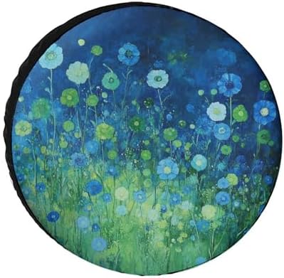Blue and Green Flowers Spare Tire Cover Spring Vintage Seasonal Waterproof Sun by HighonHi