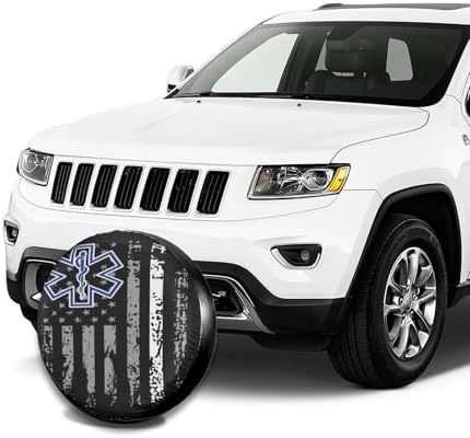 Thin White Line EMS Paramedic American Flag Spare Tire Cover - Image 7