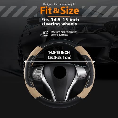 Leather Car Steering Wheel Cover, Universal Fit - Image 3