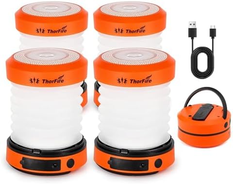 THORFIRE Hand Crank Camping Lantern 4 Pack, 2-in-1 Collapsible LED Light by THORFIRE